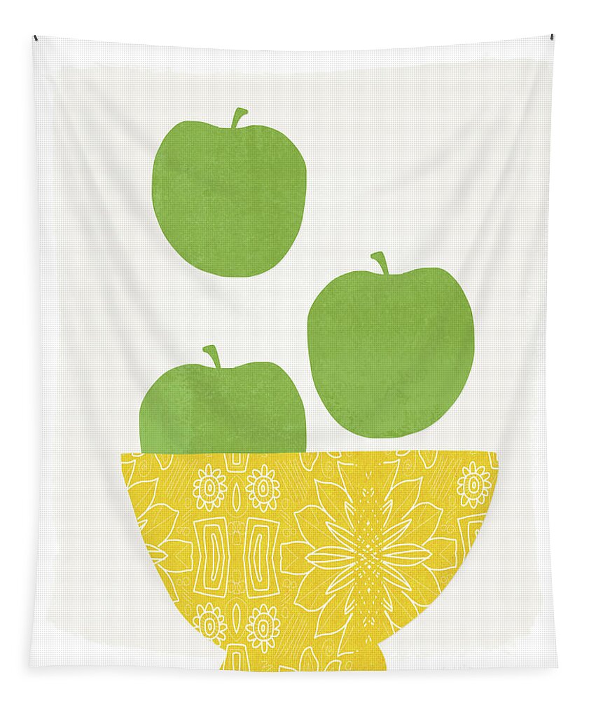 Apples Tapestry featuring the painting Bowl of Green Apples- Art by Linda Woods by Linda Woods
