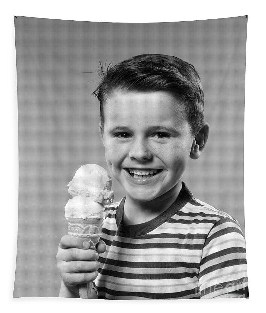 1950s Tapestry featuring the photograph Boy With Ice Cream Cone, C.1950s by H. Armstrong Roberts/ClassicStock