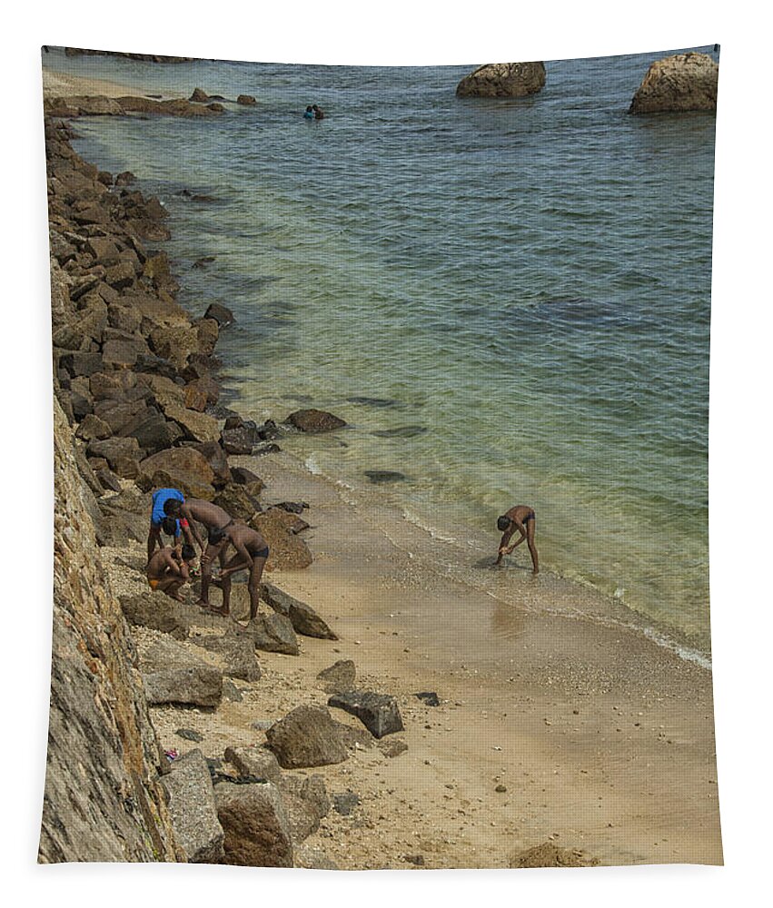 Bastion Tapestry featuring the photograph Boys at the beach in Galle, Sri Lanka by Patricia Hofmeester