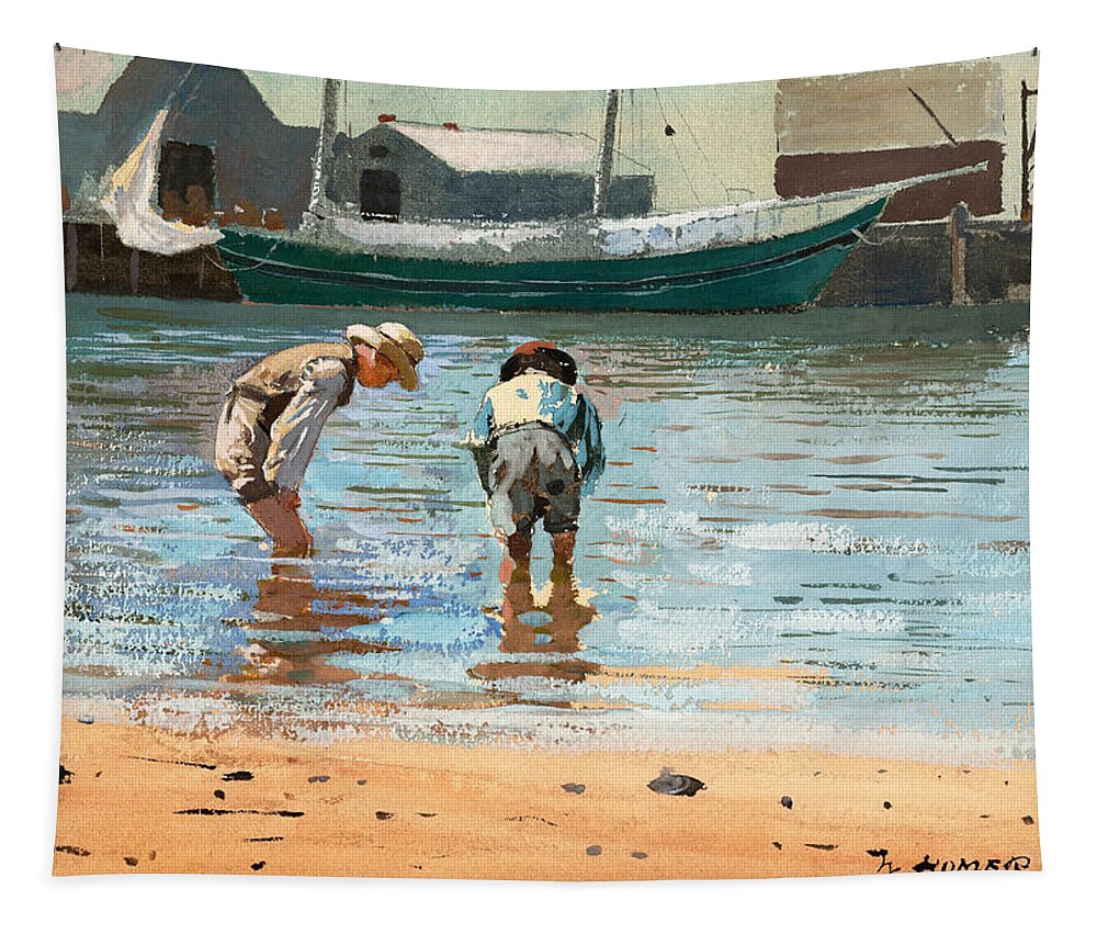 Winslow Homer Tapestry featuring the painting Boys wading by Winslow Homer