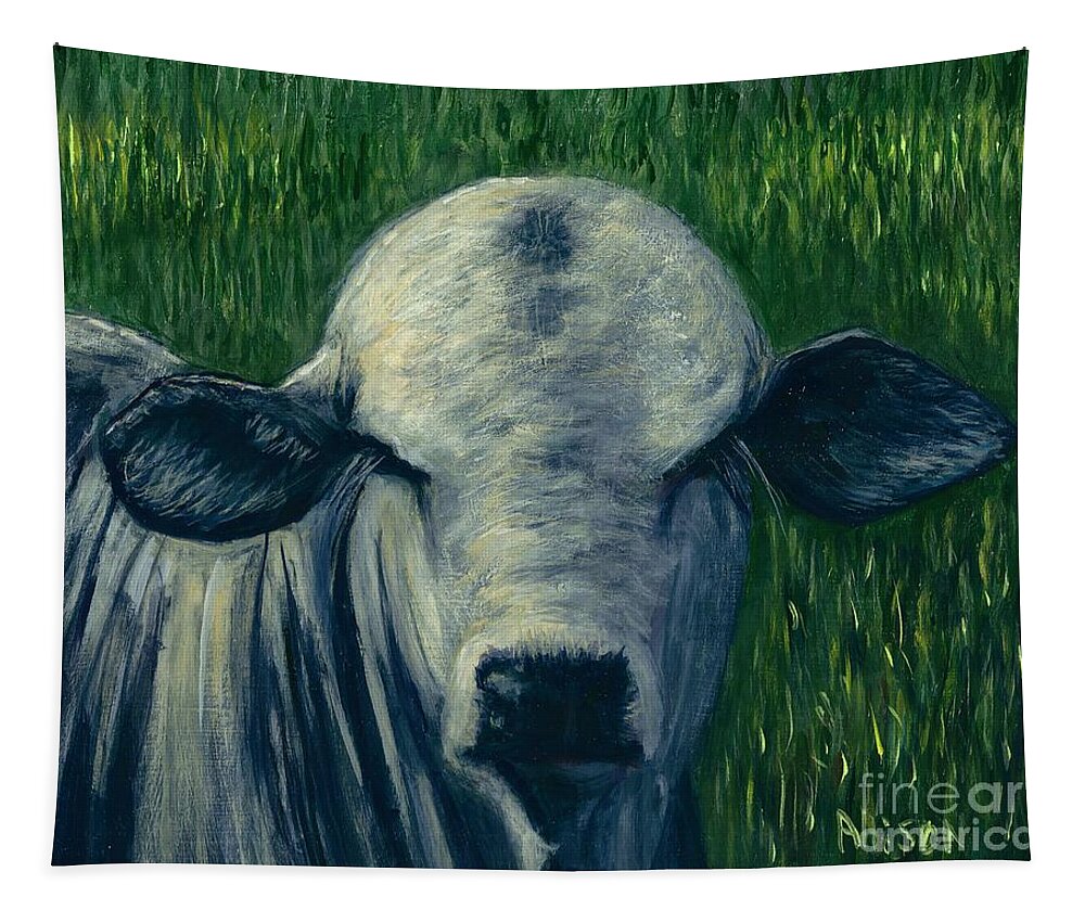 #brahma #brahman #cows #animals #livestock Tapestry featuring the painting Brahma Bull by Allison Constantino
