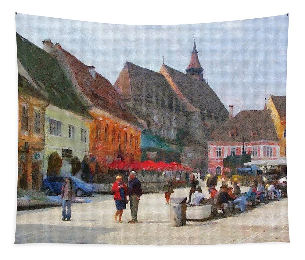 Shop Tapestry featuring the painting Brasov Council Square by Jeffrey Kolker