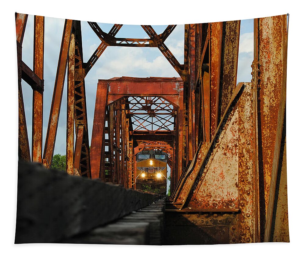 Union Pacific Tapestry featuring the photograph Brazos River Railroad Bridge by Nathan Little