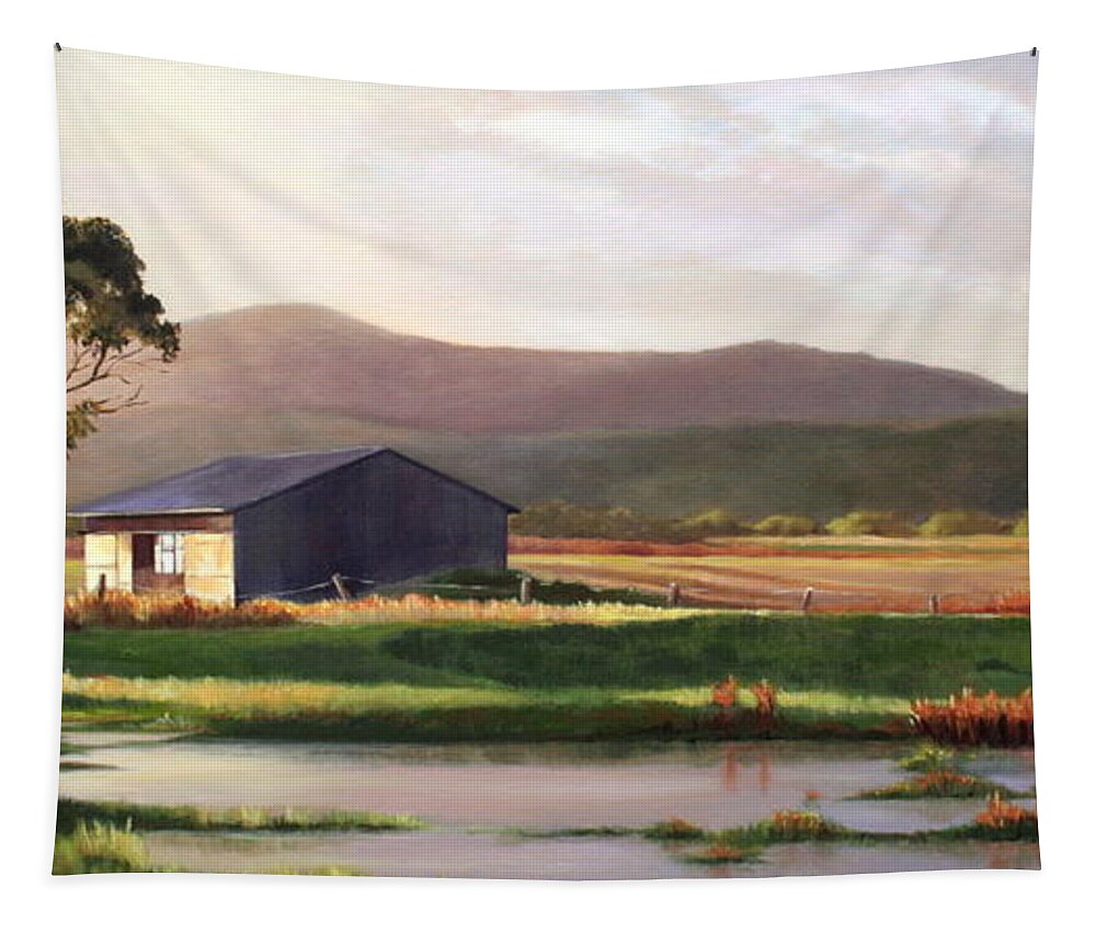 Landscape Tapestry featuring the painting Break of Day by Jan Lawnikanis