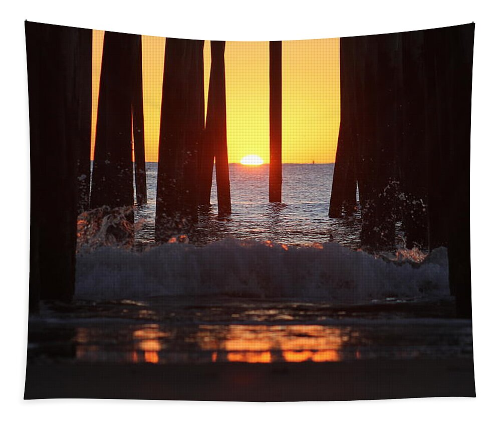 Pier Tapestry featuring the photograph Breaking Dawn at the Pier by Robert Banach