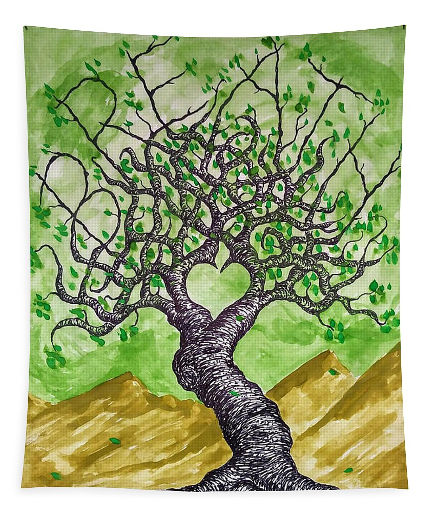 Love Tapestry featuring the drawing Breathe Love Tree by Aaron Bombalicki
