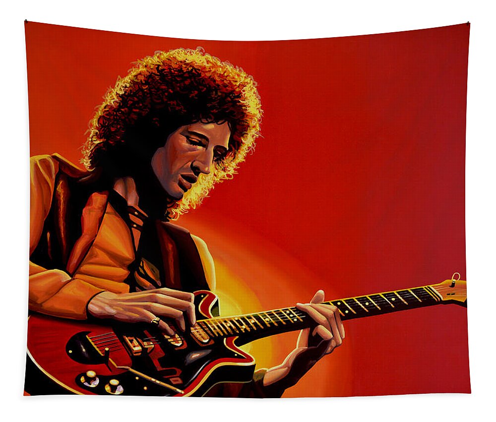 Brian May Tapestry featuring the painting Brian May of Queen Painting by Paul Meijering
