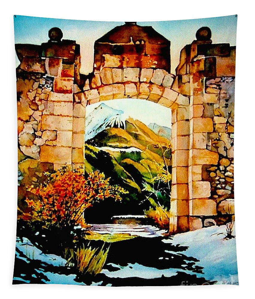 Aquarelle Tapestry featuring the painting Briancon - Fort des Tetes by Francoise Chauray
