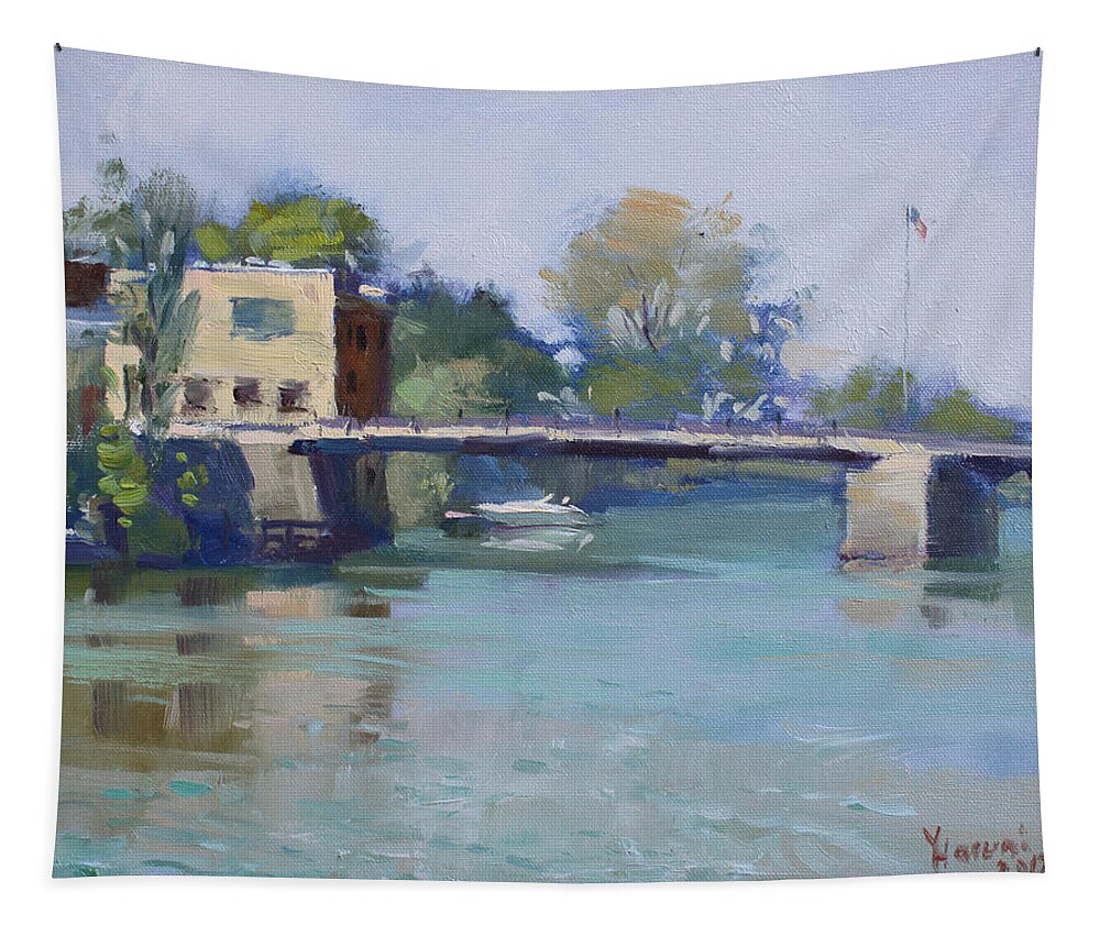 Bridge Tapestry featuring the painting Bridge at Tonawanda Canal by Ylli Haruni