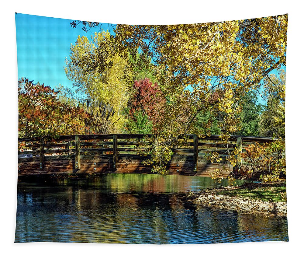 Fall Tapestry featuring the photograph Bridge in Fall Colors by Dawn Key