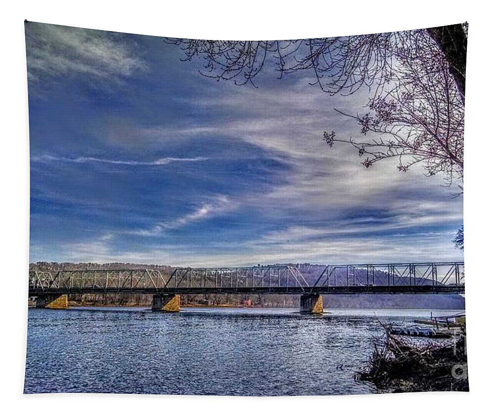 New Hope Tapestry featuring the photograph Bridge Over the Delaware River in Winter by Christopher Lotito