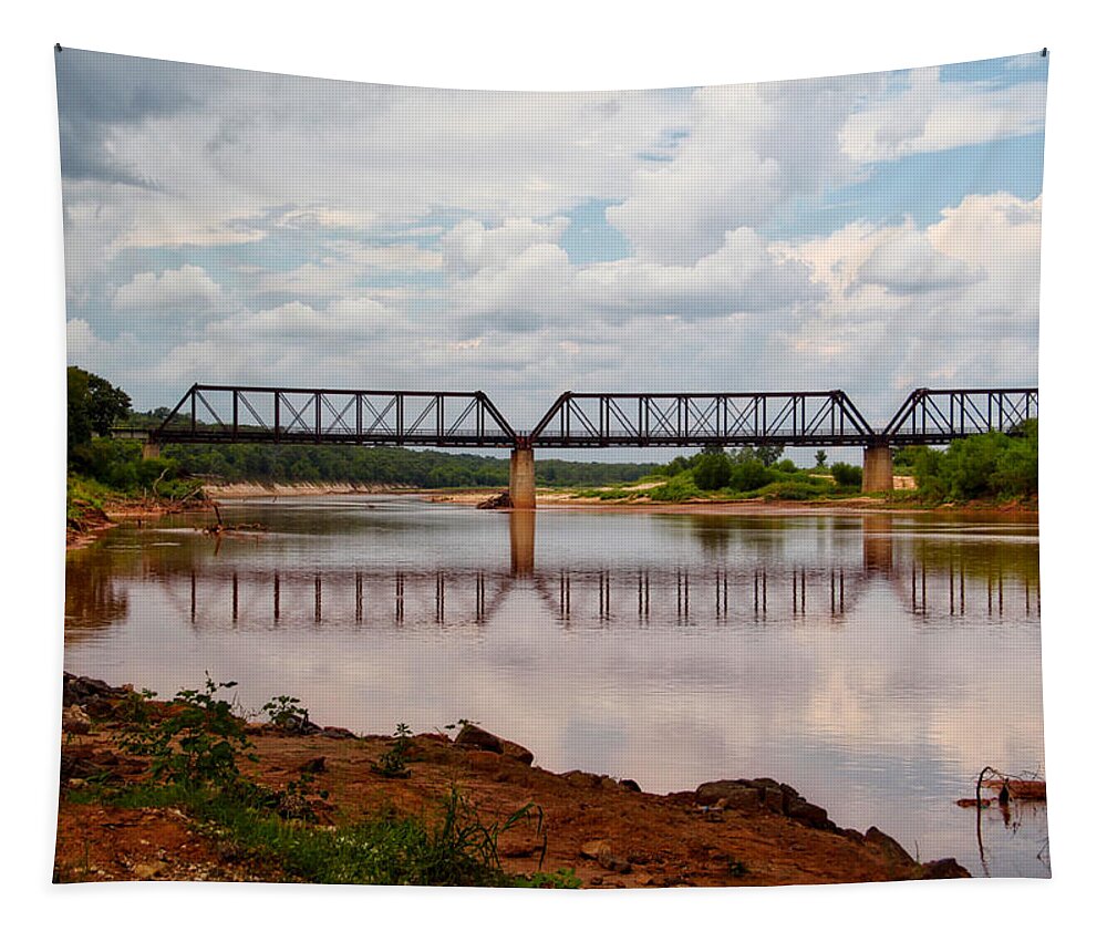 Railroad Bridge Tapestry featuring the photograph Bridge Over the Red River by Linda James