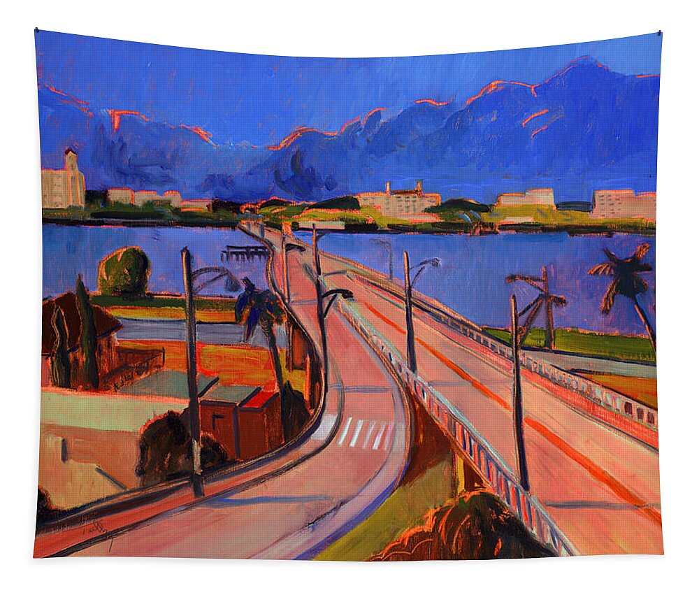 Landscape Tapestry featuring the painting Bridge to Palm Beach by Thomas Tribby