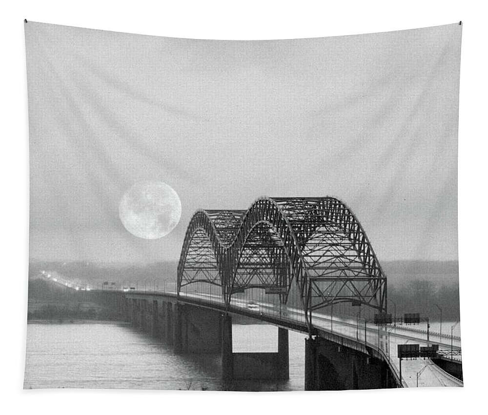 Bridge Tapestry featuring the photograph Bridge with Moon by James C Richardson