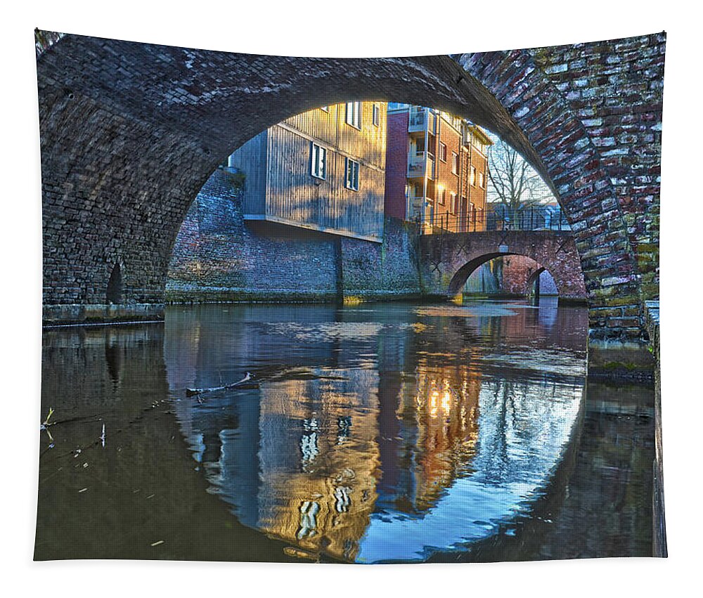 Bridge Tapestry featuring the photograph Bridges across Binnendieze in Den Bosch by Frans Blok