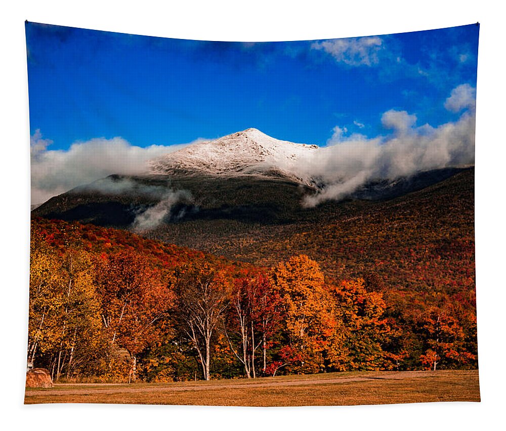 New England Fall Colors Tapestry featuring the photograph Bright morning fall foliage at the foot of Mount Washington by Jeff Folger