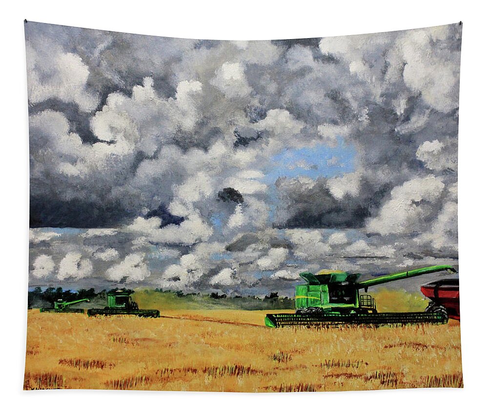 Harvest Tapestry featuring the painting Bringing In the Last of the Harvest by Karl Wagner