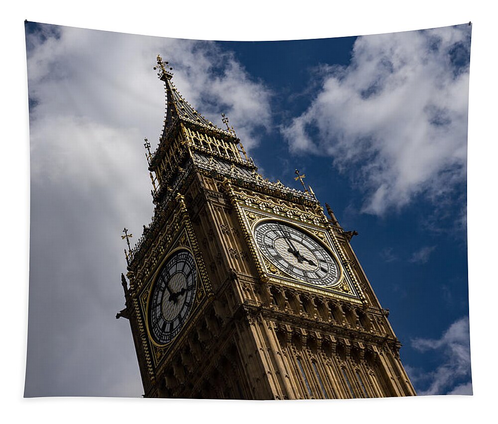 Georgia Mizuleva Tapestry featuring the photograph British Symbols and Landmarks - Big Ben the Iconic Clock Tower of the Palace of Westminster by Georgia Mizuleva