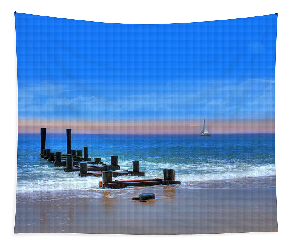Ocean Tapestry featuring the digital art Broken Pier by Sharon Batdorf