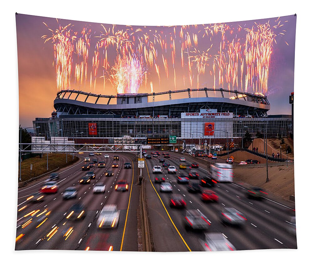 Denver Tapestry featuring the photograph Broncos Win AFC Championship Game 2016 by Darren White