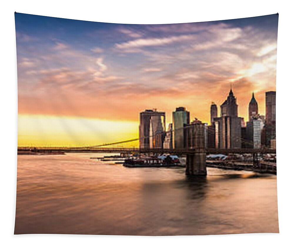 America Tapestry featuring the photograph Brooklyn Bridge panorama by Mihai Andritoiu