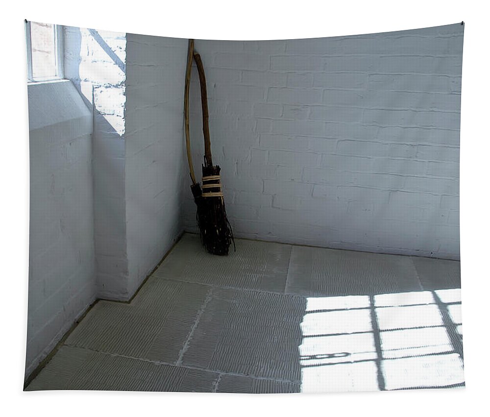 Broom Tapestry featuring the photograph Broom in a corner. by Elena Perelman