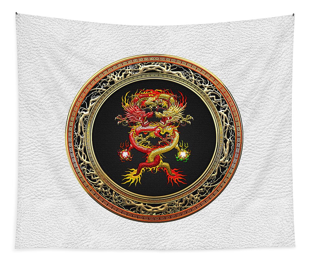 'treasure Trove' Collection By Serge Averbukh Tapestry featuring the digital art Brotherhood of the Snake - The Red and The Yellow Dragons on White Leather by Serge Averbukh