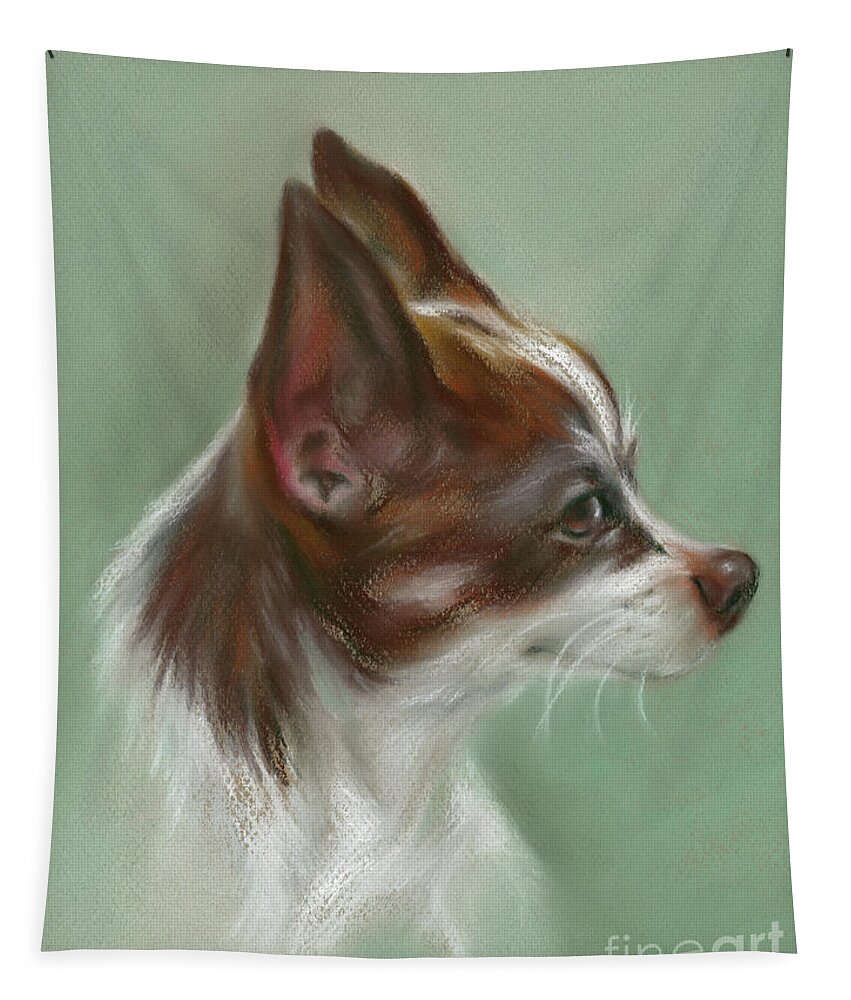 Dog Tapestry featuring the painting Brown and White Chihuahua by MM Anderson