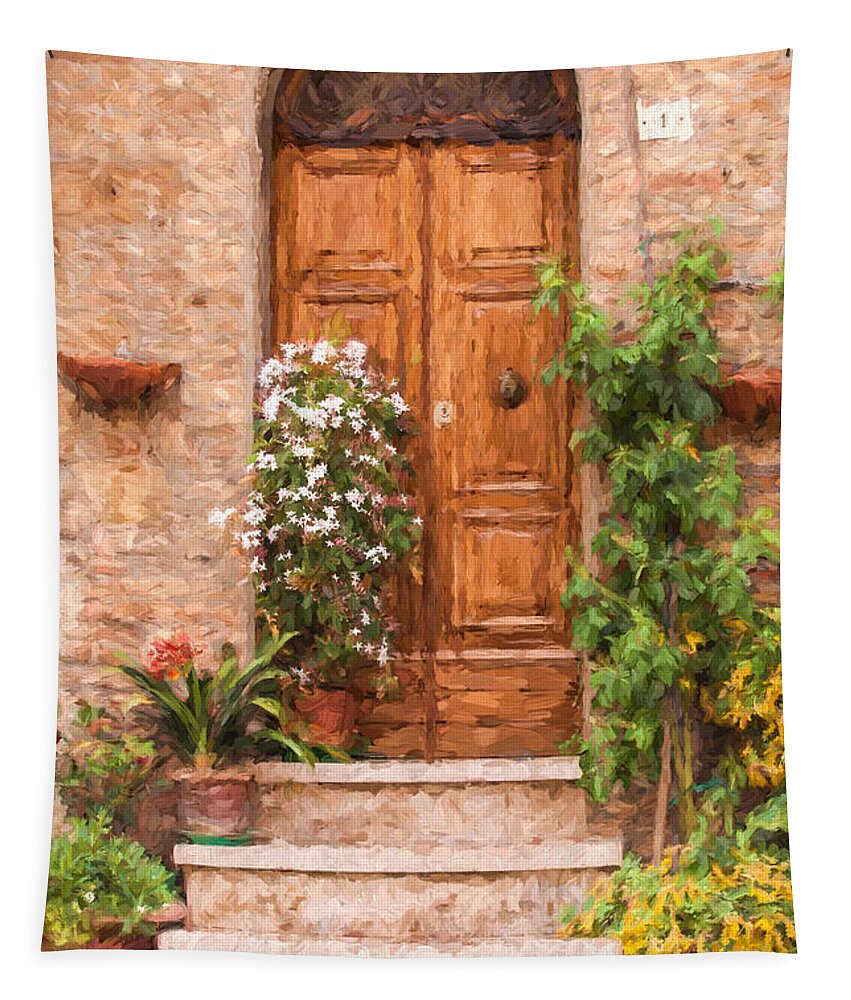 Cortona Tapestry featuring the painting Brown Door of Tuscany by David Letts