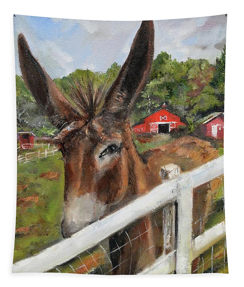 Donkey Tapestry featuring the painting Bubba - Steals the Show -Donkey by Jan Dappen