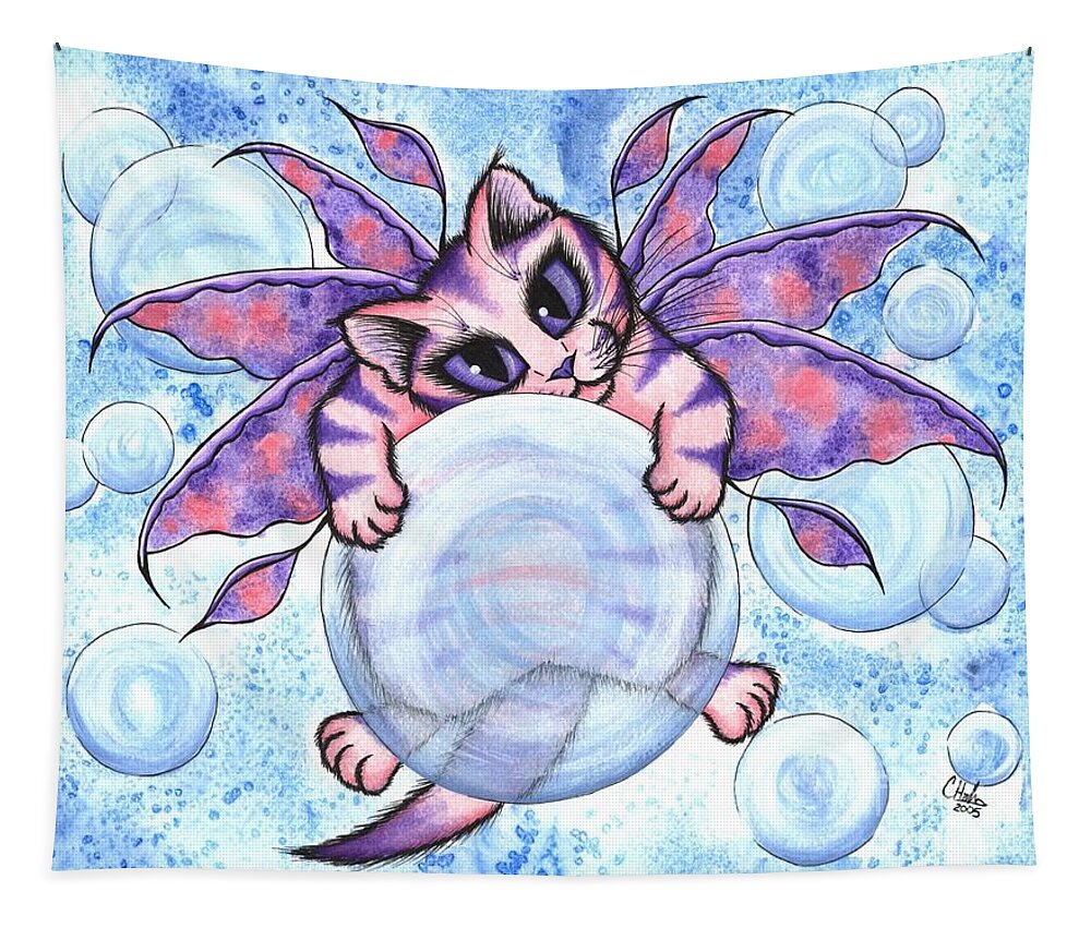 Bubbles Cute Cat Tapestry featuring the painting Bubble Fairy Kitten by Carrie Hawks