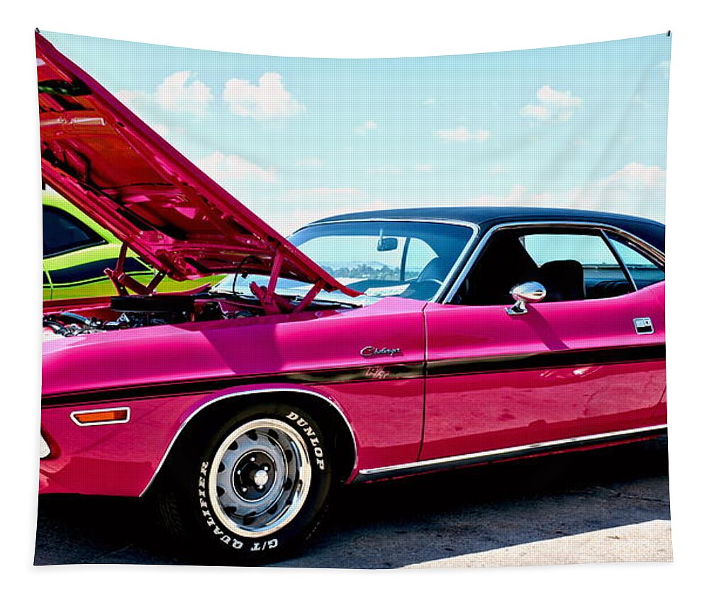 Bubblegum Pink Classic Dodge Challenger Tapestry by Amy McDaniel