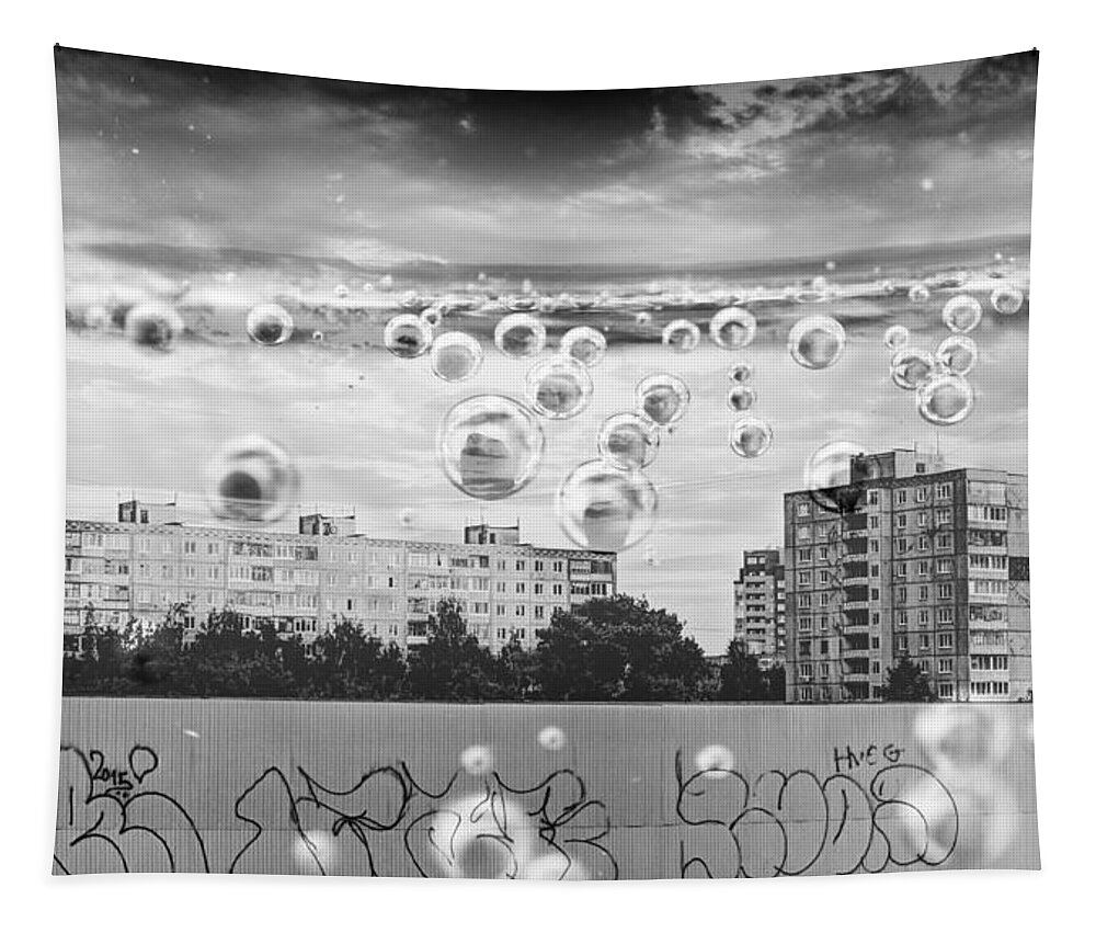 Bubble City Tapestry featuring the photograph Bubbles and the City by John Williams