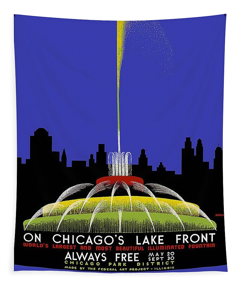 Buckingham Fountian Tapestry featuring the painting Buckingham Fountain Vintage Travel Poster by Studio Grafiikka