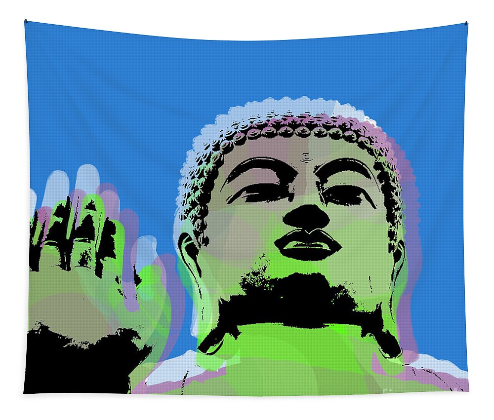 Buddha Tapestry featuring the digital art Buddha Warhol style by Jean luc Comperat