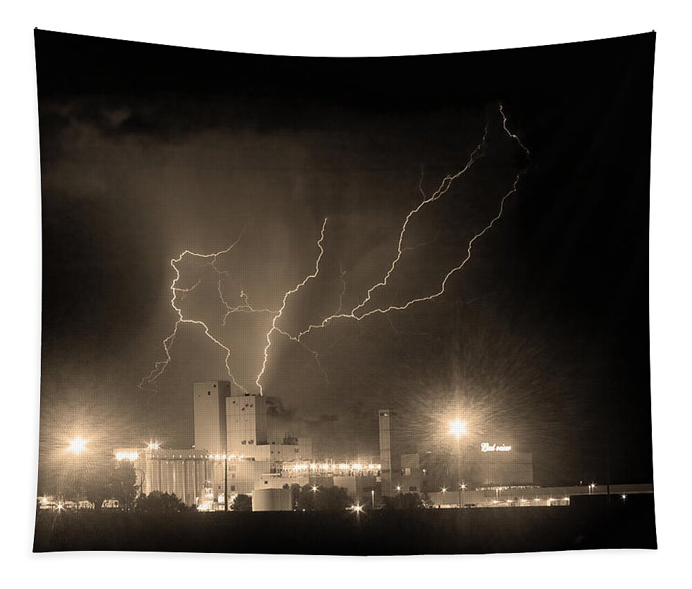 Anheuser-busch Tapestry featuring the photograph Budweiser Powered by Lightning Sepia by James BO Insogna