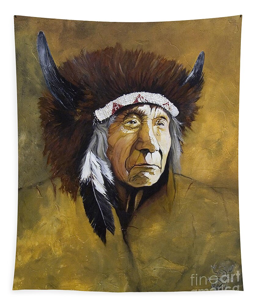 Shaman Tapestry featuring the painting Buffalo Shaman by J W Baker