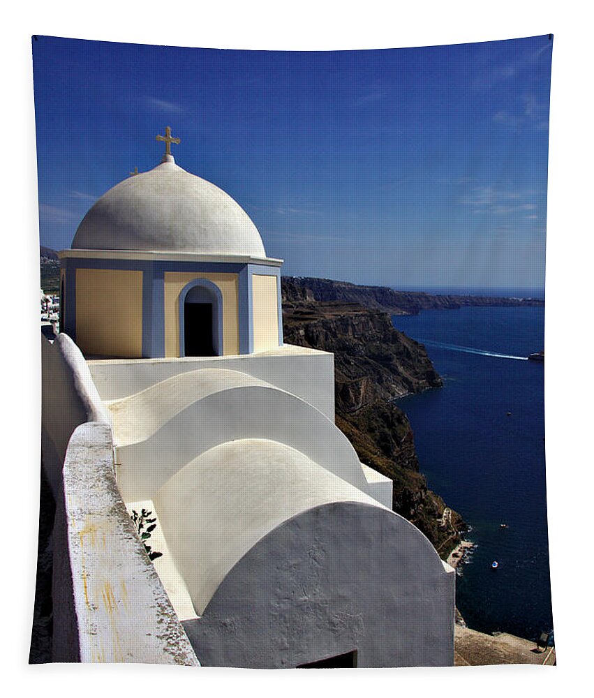 Santorini Tapestry featuring the photograph Building in Fira by Jeremy Hayden