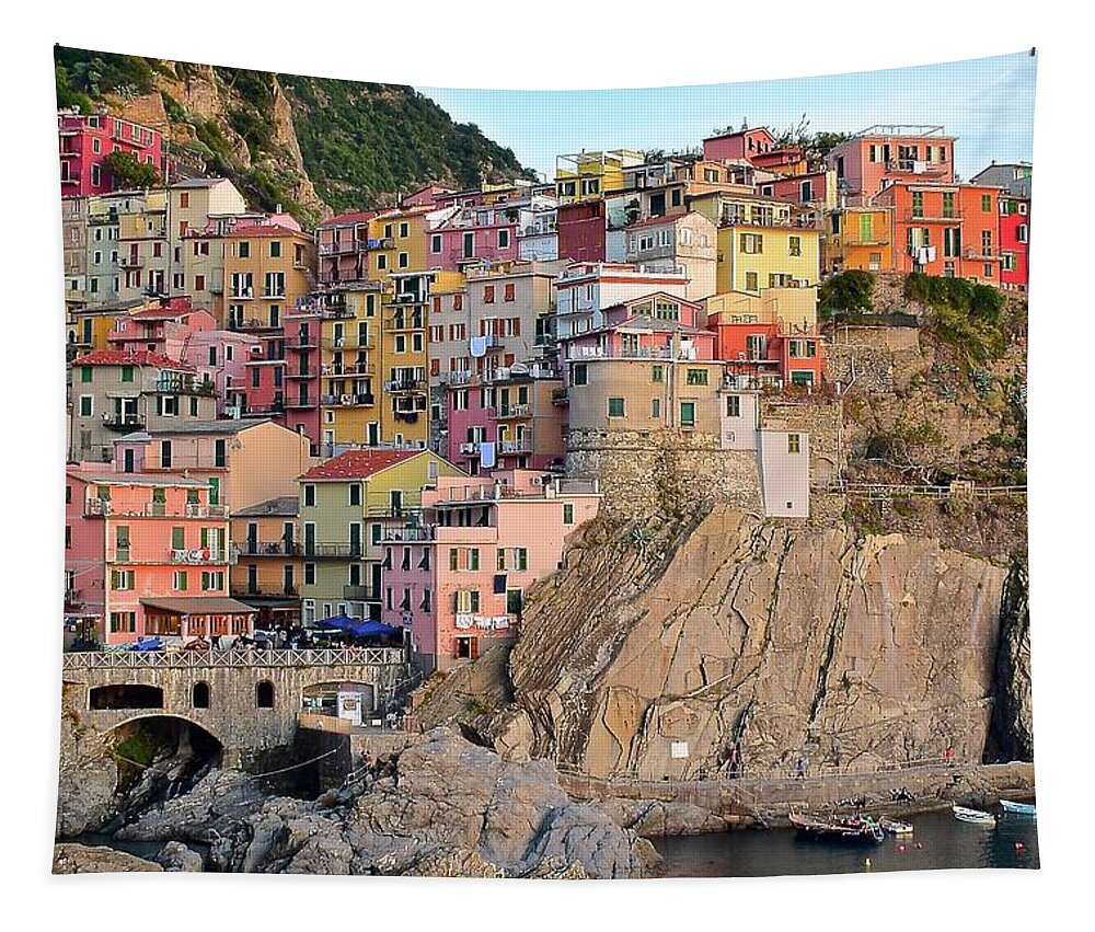 Manarola Tapestry featuring the photograph Built on the Slope by Frozen in Time Fine Art Photography