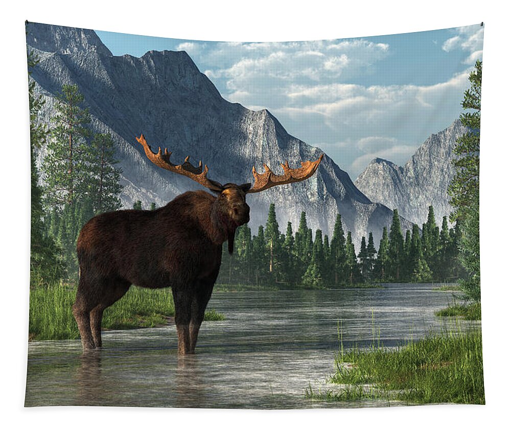 Bull Moose Tapestry featuring the digital art Bull Moose by Daniel Eskridge