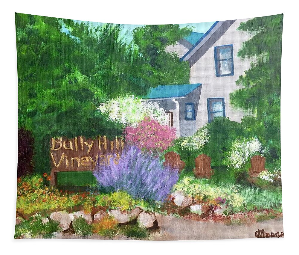 Bully Hill Sign Tapestry featuring the painting Bully Hill Vineyard by Cynthia Morgan