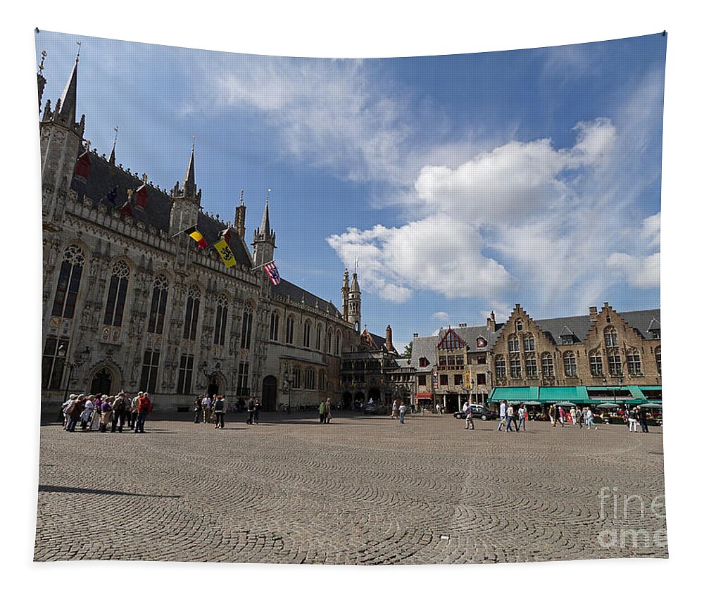 Burg Square Tapestry featuring the photograph Burg Square in Bruges Belgium by Louise Heusinkveld