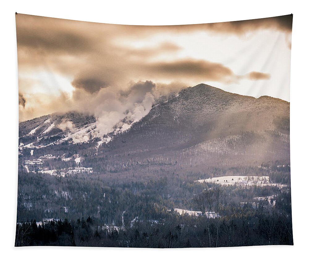 Vermont Tapestry featuring the photograph Burke Mountain Snowmaking by Tim Kirchoff