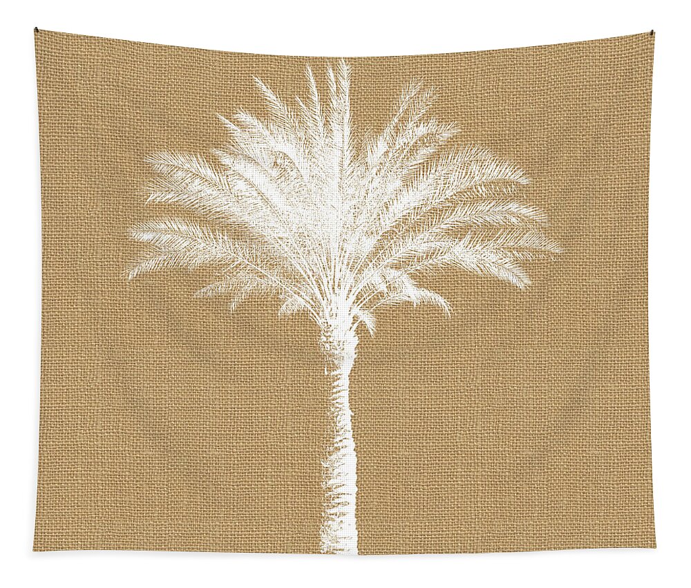 Palm Tree Tapestry featuring the mixed media Burlap Palm Tree- Art by Linda Woods by Linda Woods