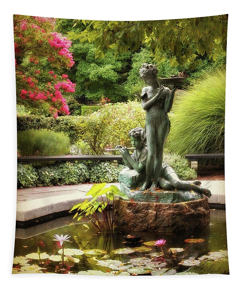 Fountain Tapestry featuring the photograph Burnett Fountain Garden by Jessica Jenney