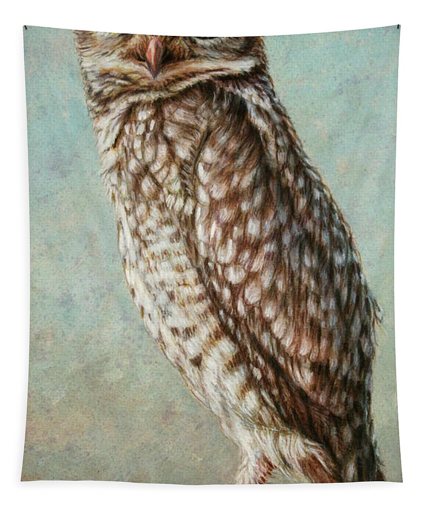 Owl Tapestry featuring the painting Burrowing Owl by James W Johnson