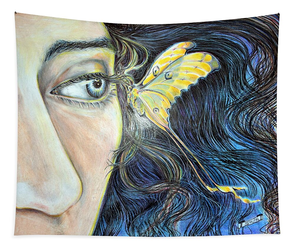 Butterfly Tapestry featuring the drawing Butterfly Kiss by Susan Moore