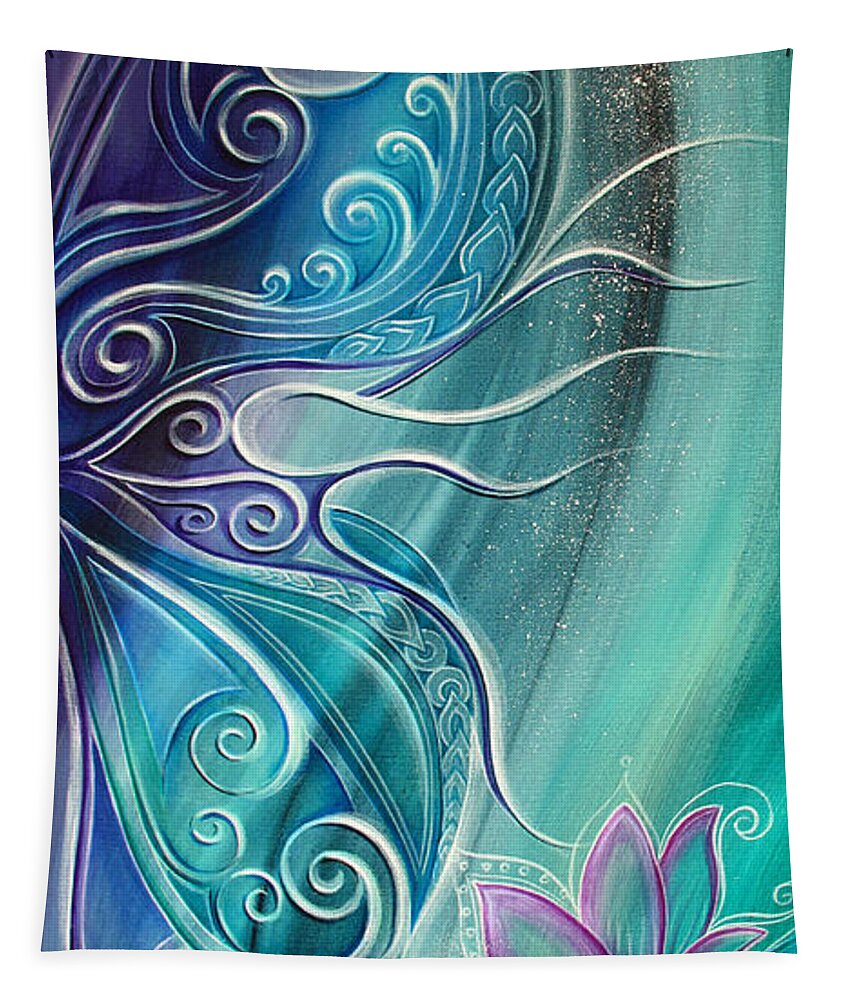 Butterfly Tapestry featuring the painting Butterfly Wing with Lotus by Reina Cottier