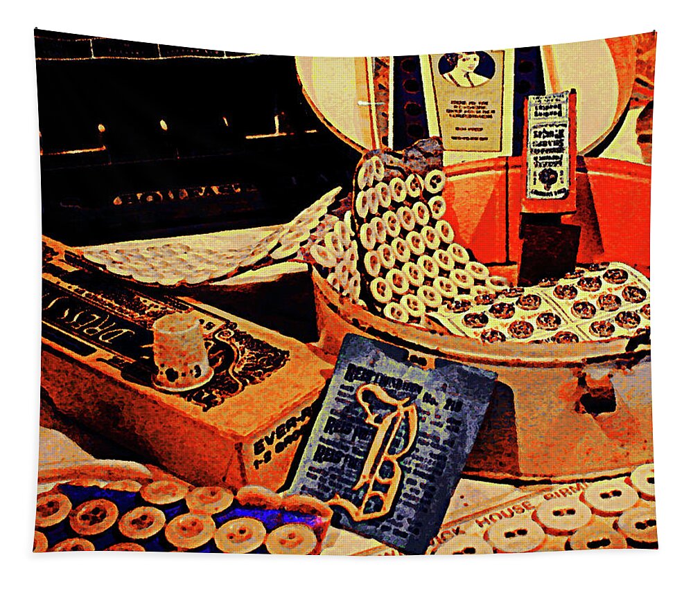 General Store Tapestry featuring the photograph Buttons and Snaps by Susan Savad