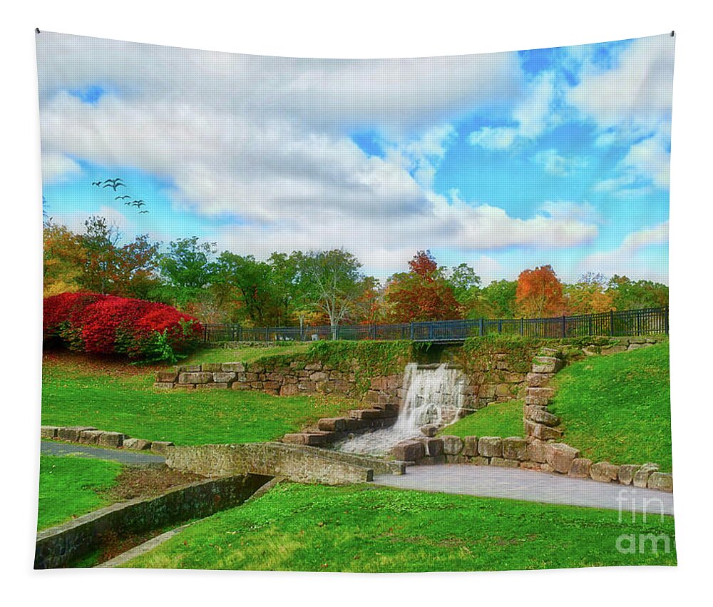 Scenic Tapestry featuring the photograph By The Waterfall by Kathy Baccari